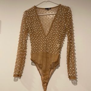 Fashionova pearl mesh beaded bodysuit